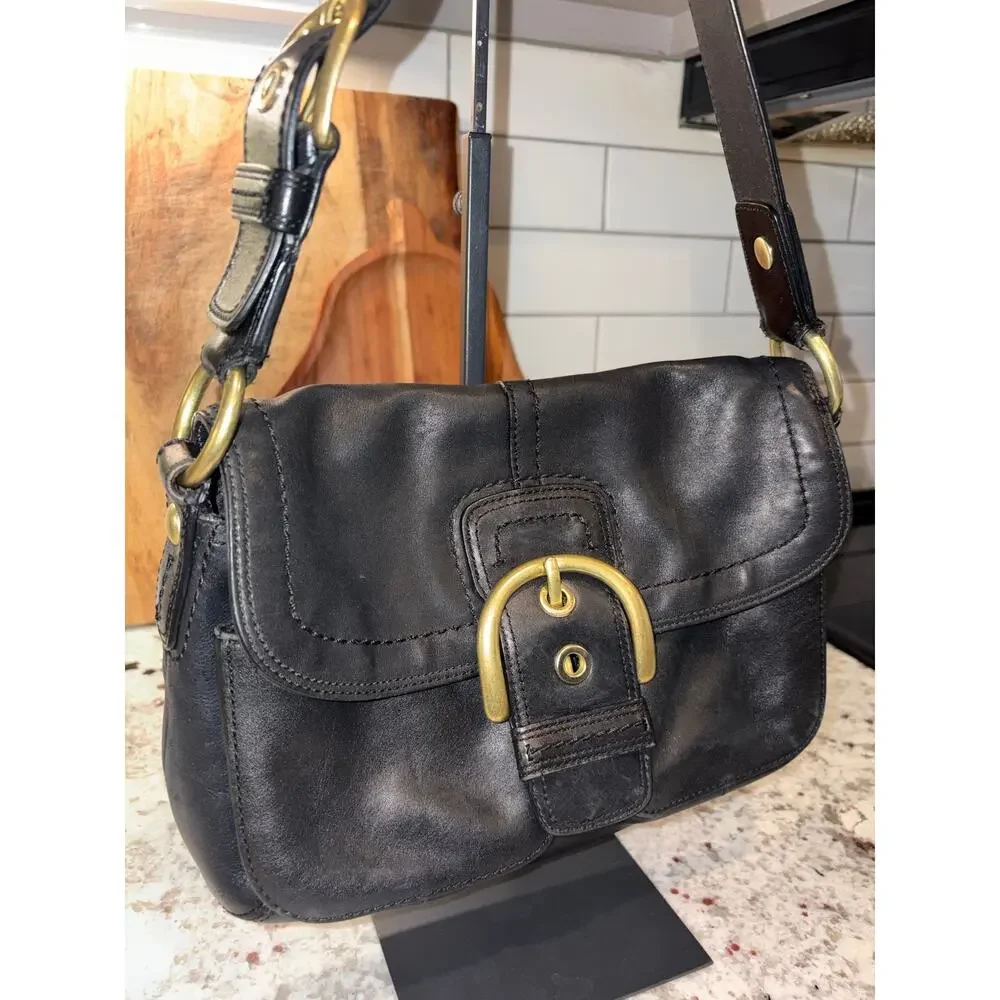 Coach Vintage Black Soho Flap Buckle Leather Shoulder Bag Style 11842 Y2K